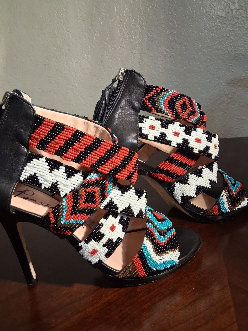 Pencey Multicolor Beaded Strappy High Heels Size 8.5